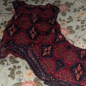 Free People Red and Black Patterned Tank Top